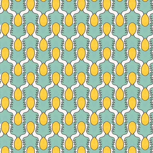 Happy People Wallpaper by Ottoline in Mint and Yellow