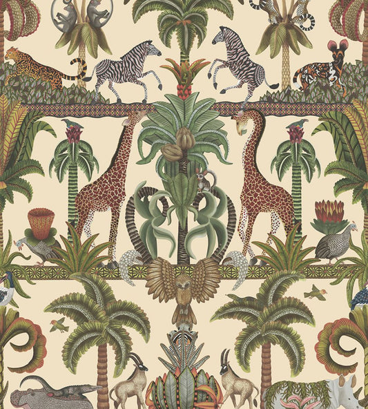 Afrika Kingdom Wallpaper by Cole & Son Olive Green & Spring Green on Cream