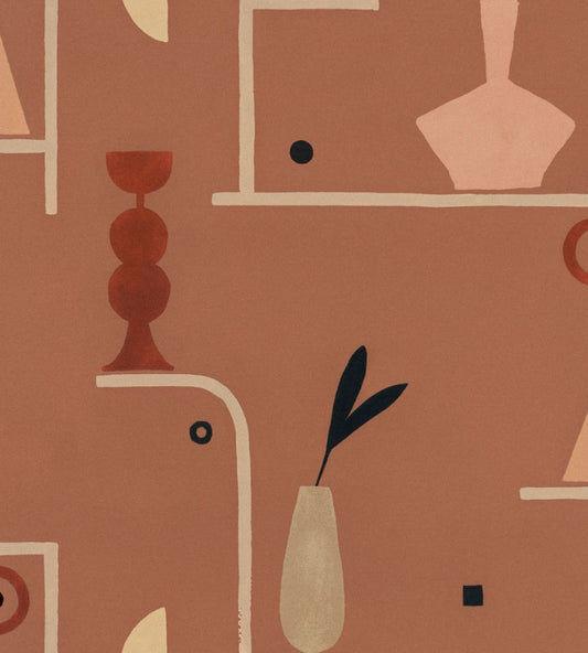 Archaeological Forms Wallpaper by Tres Tintas Red