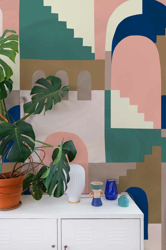 Architopie mural by Coordonné in Nude, shown in a styled room