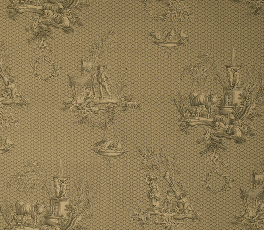 Les Enfants Fabric by Marvic Textiles in Olive on Ecru
