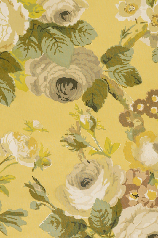 Autumn Roses Fabric by Jean Monro in Stone/Green Lime
