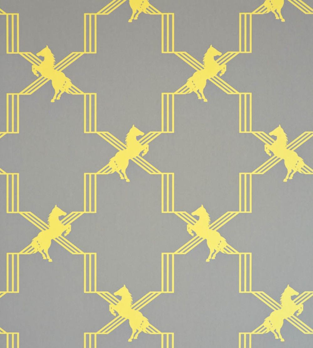 Horse Trellis Wallpaper by Barneby Gates Acid on Grey