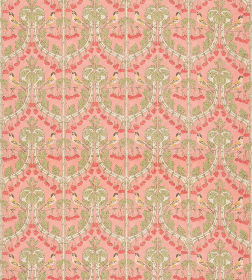 Birds & Cherries Cotton Fabric by GP & J Baker Coral