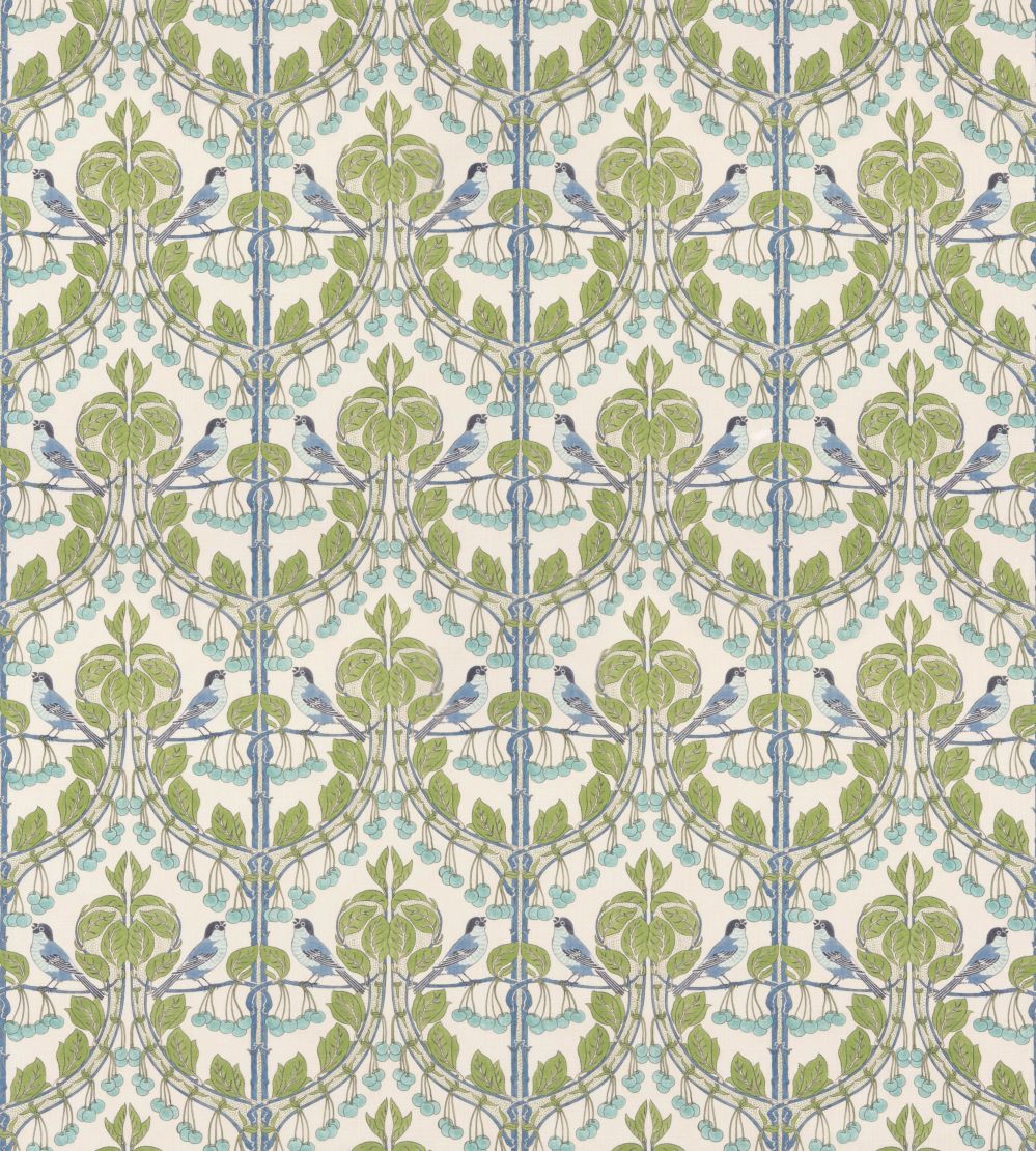 Birds & Cherries Fabric by GP & J Baker Green/Blue