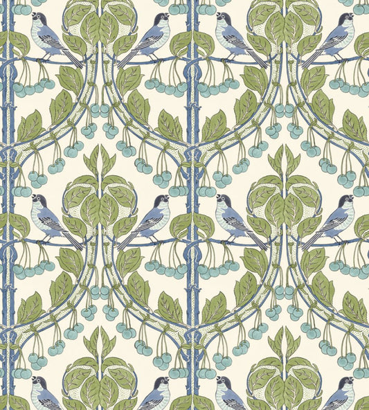 Birds & Cherries Wallpaper by GP & J Baker Green/Blue