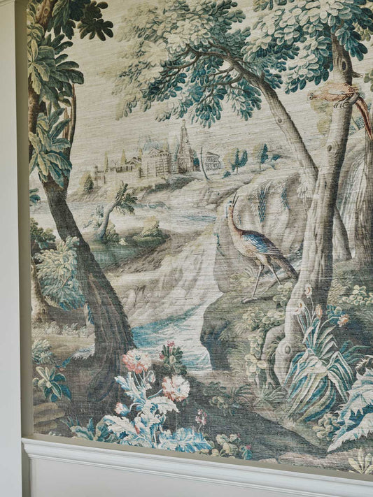 Birds of Paradise Brühl Mural by Watts 1874 in Kavos - Grasscloth