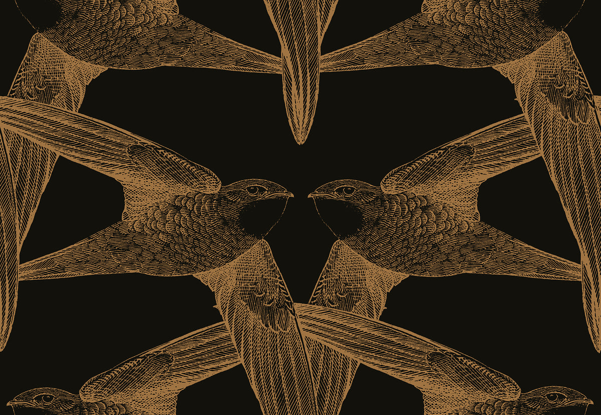 Black Birds Ocre mural by Bien Fait