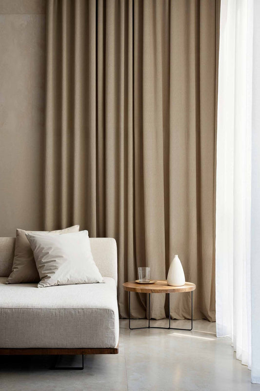 Black Out Velvet fabric by Coordonné in Beige/Nude T6485004, shown in a styled room