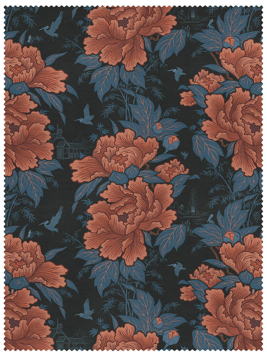 Bloomin' Marvellous Linen Fabric by Divine Savages in Coral Charm, pattern swatch