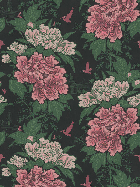 Bloomin' Marvellous Wallpaper by Divine Savages in Blush Green, pattern swatch