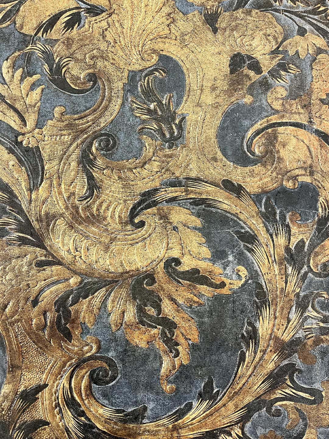 Borromini Wallpaper by Watts 1874 in Venetian Indigo - Cork