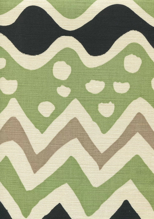 Cap Ferrat Jungle Green Taupe with Black on Tint fabric by Alan Campbell