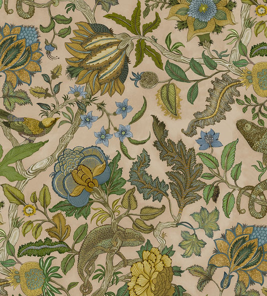 Chameleon Trail Wallpaper by Josephine Munsey Plaster Pink, Ochre and Blue
