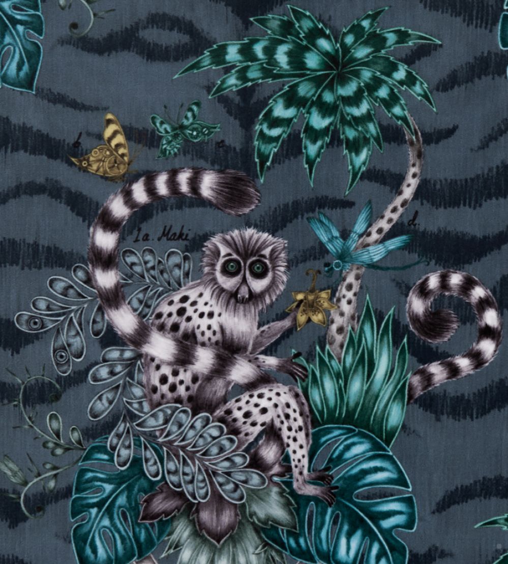 Emma J Shipley Lemur Velvet Fabric by Clarke & Clarke Navy