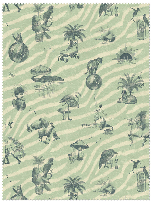 Club Tropikana Velvet Fabric by Divine Savages in Poolside Pistachio, pattern swatch