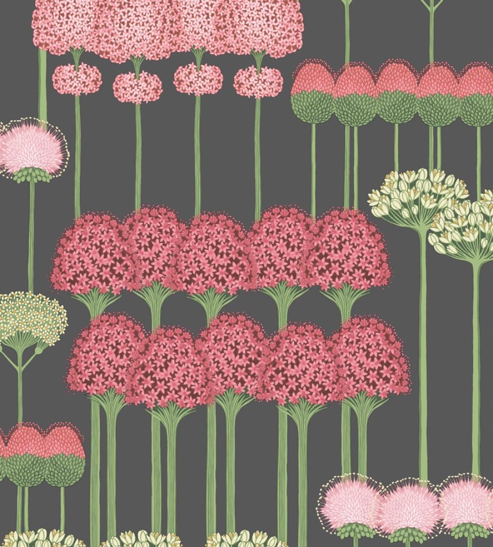 Allium Wallpaper by Cole & Son Coral & Leaf Green on Charcoal