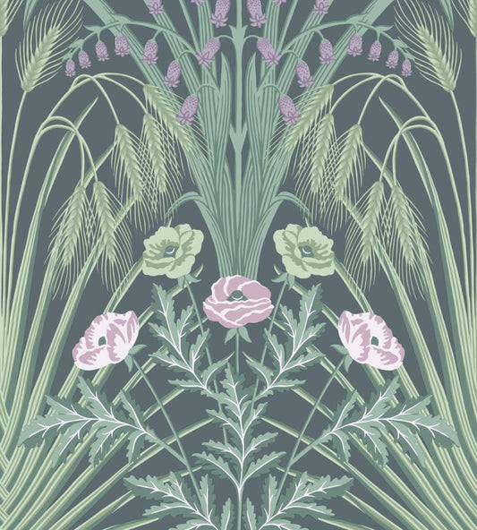 Bluebell Wallpaper by Cole & Son Sage, Mint & Lilac on Charcoal
