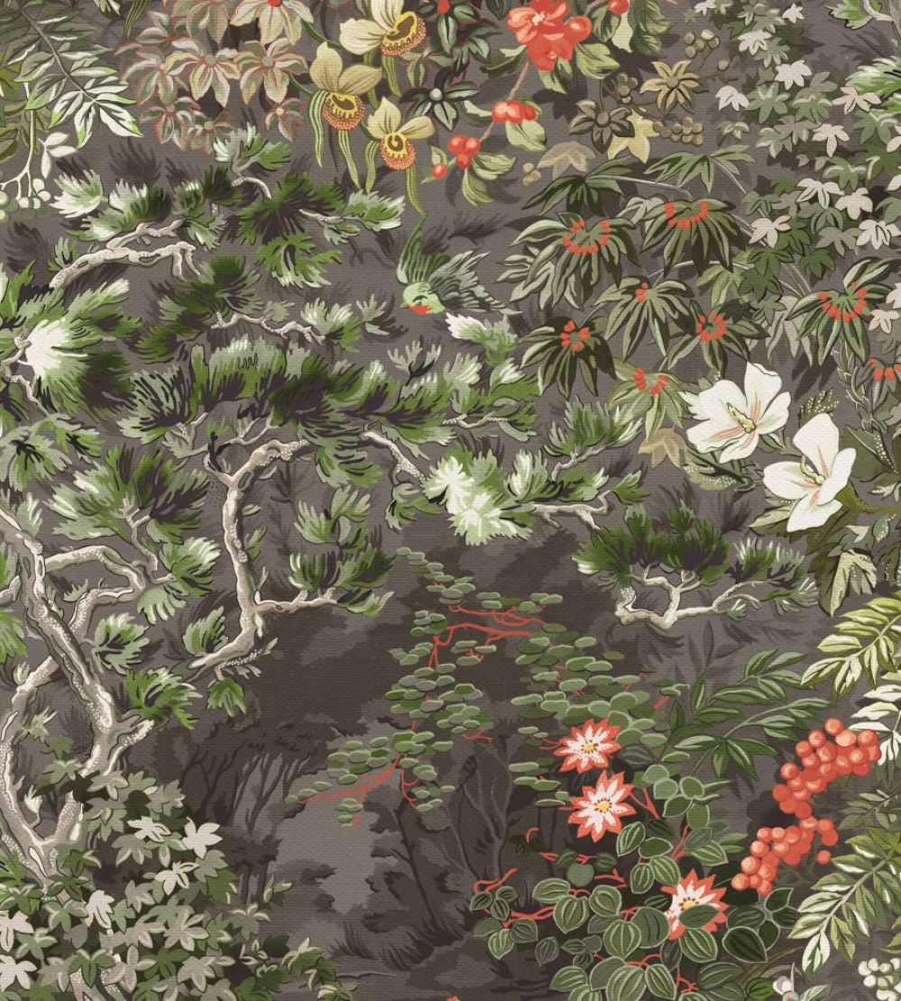 Woodland Wallpaper by Cole & Son Coral, Olive & Charcoal