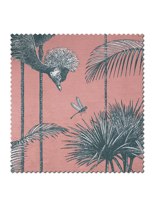 Crane Fonda Velvet Fabric by Divine Savages in Coral, pattern swatch