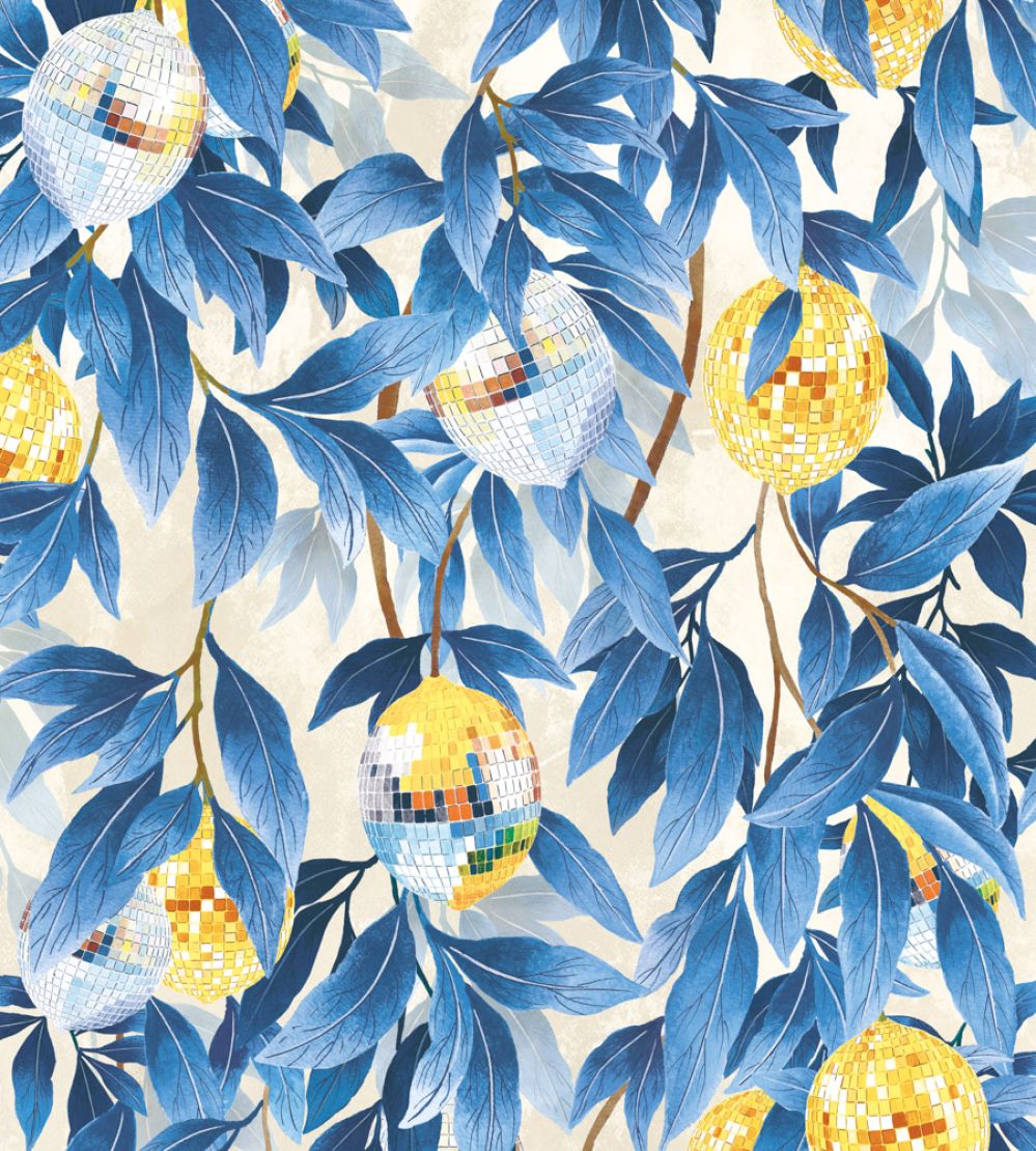 Disco Lemons Wallpaper by Brand McKenzie Mediterranean Blue