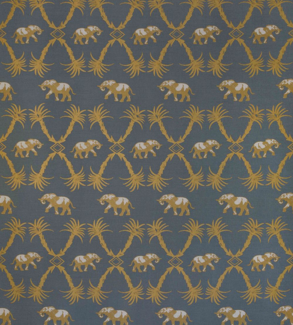 Elephant Palm Fabric by Barneby Gates Gunmetal / Gold