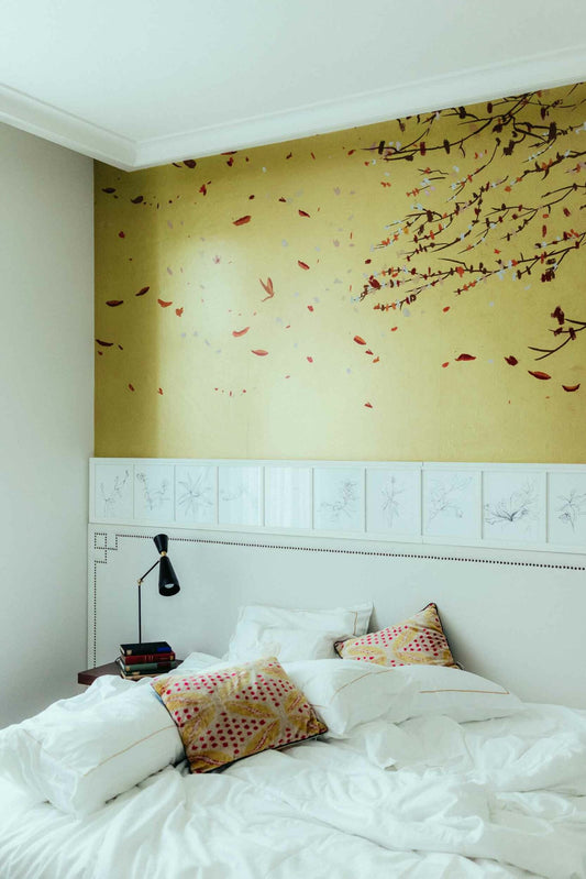 Eolia mural by Coordonné in Gold, shown in a styled room