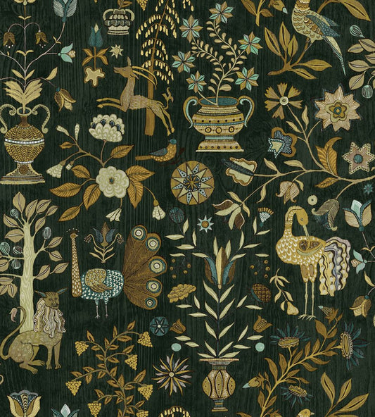 Fable Garden Wallpaper by Josephine Munsey Olive and Black