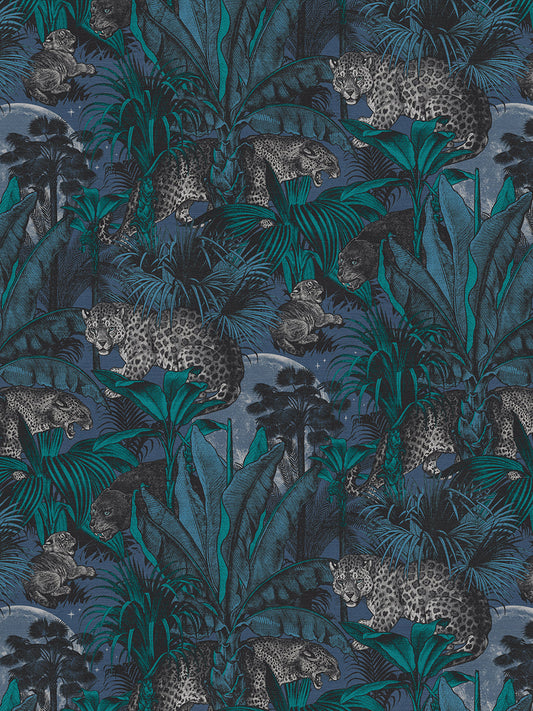 Faunacation Velvet Fabric by Divine Savages in Nocturnal, pattern swatch