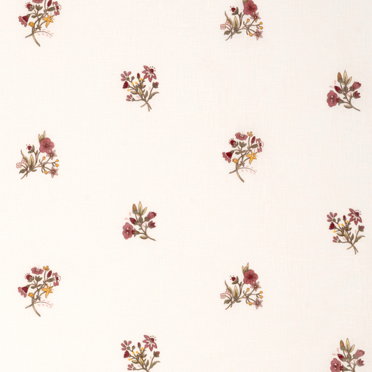Flax & Field Posy Linen Voile Fabric by Volga Linen in Scarlet/Oyster