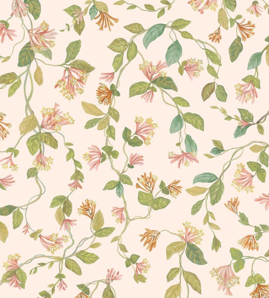 Flora Wallpaper by Cole & Son Tangerine & Olive on Blush