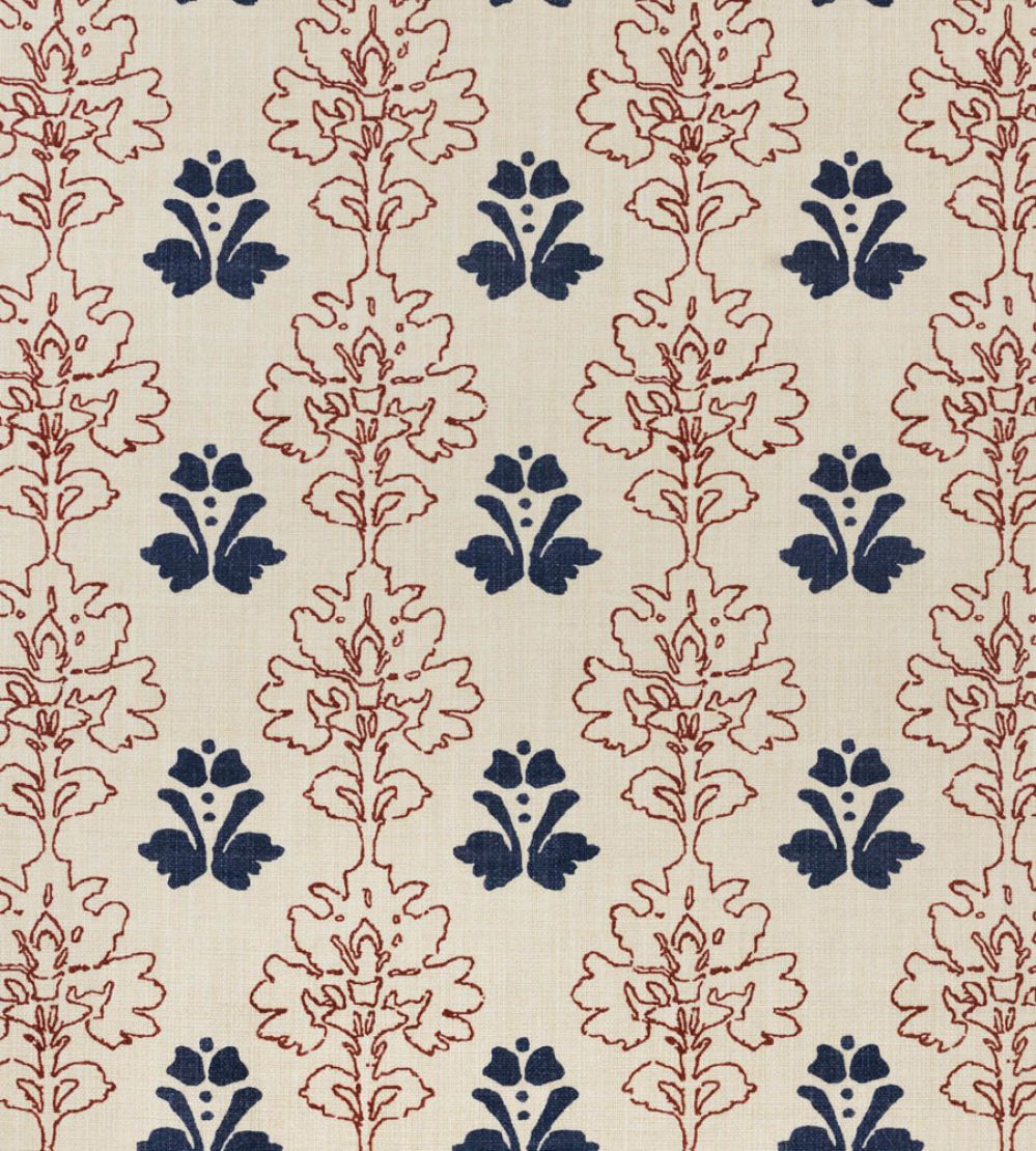 Floral Block Fabric by Barneby Gates Red/Navy