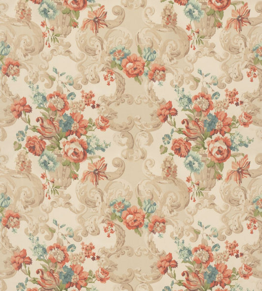 Floral Rococo Cotton Fabric by Mulberry Home Red/Green