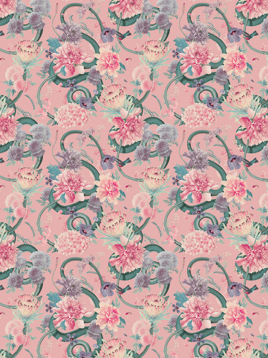 Forbidden Bloom Wallpaper by Divine Savages in Blush, pattern swatch