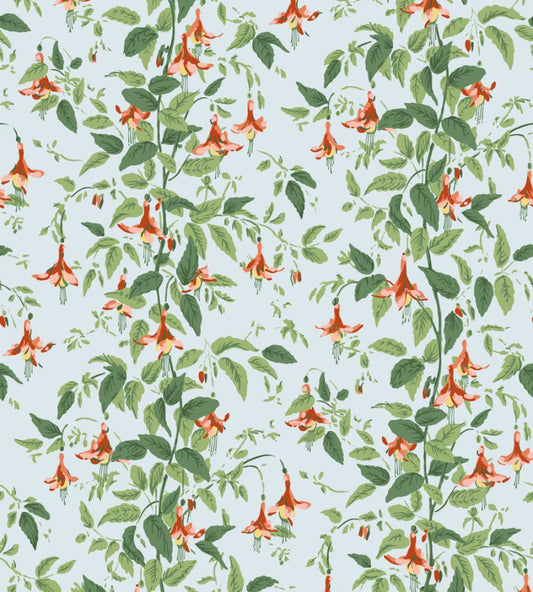 Fuchsia Wallpaper by Cole & Son Coral & Leaf Green on Powder Blue