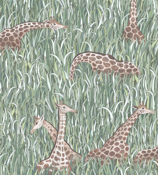 Giraffes Wallpaper by Josephine Munsey Aqua
