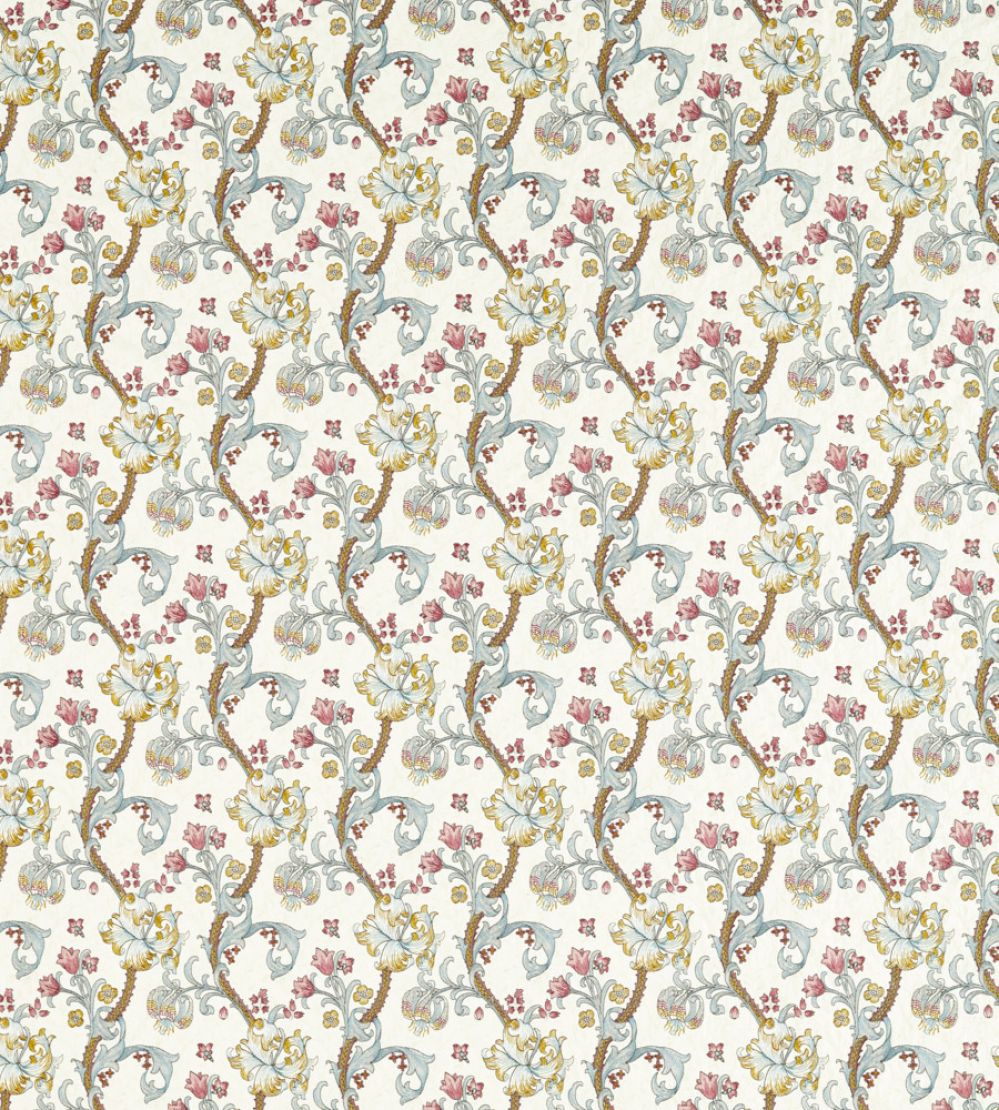 Golden Lily Embroidery Fabric by Clarke & Clarke Plum/Denim
