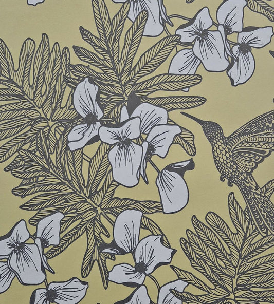 Hummingbird Wallpaper by 1838 Wallcoverings Mustard