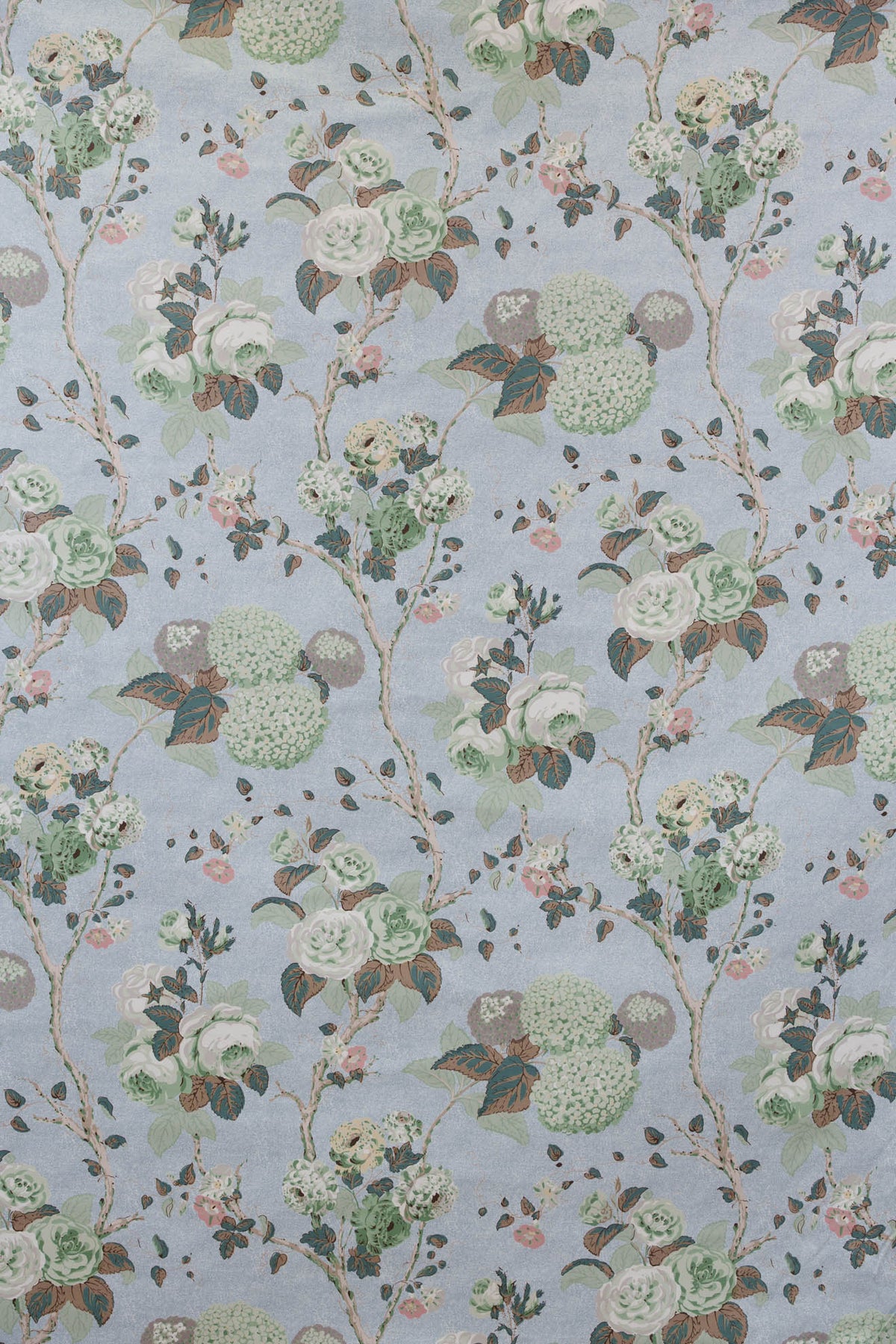 Hydrangea & Rose Fabric by Jean Monro in Blue/Green