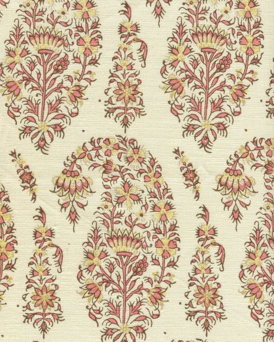 Kashmir Paisley Pink on Cream Linen fabric by Home Couture