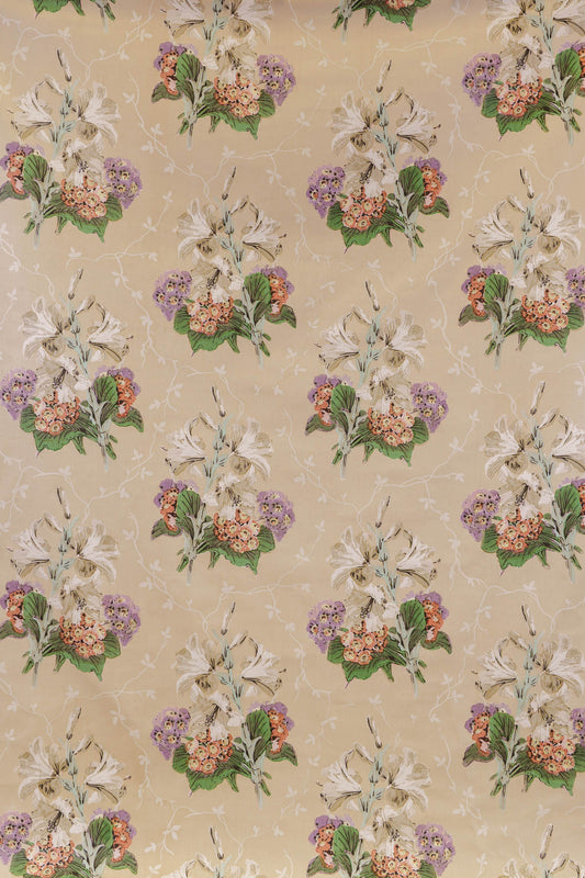 Lily & Auricula Hand-Block Fabric by Jean Monro in Coffee