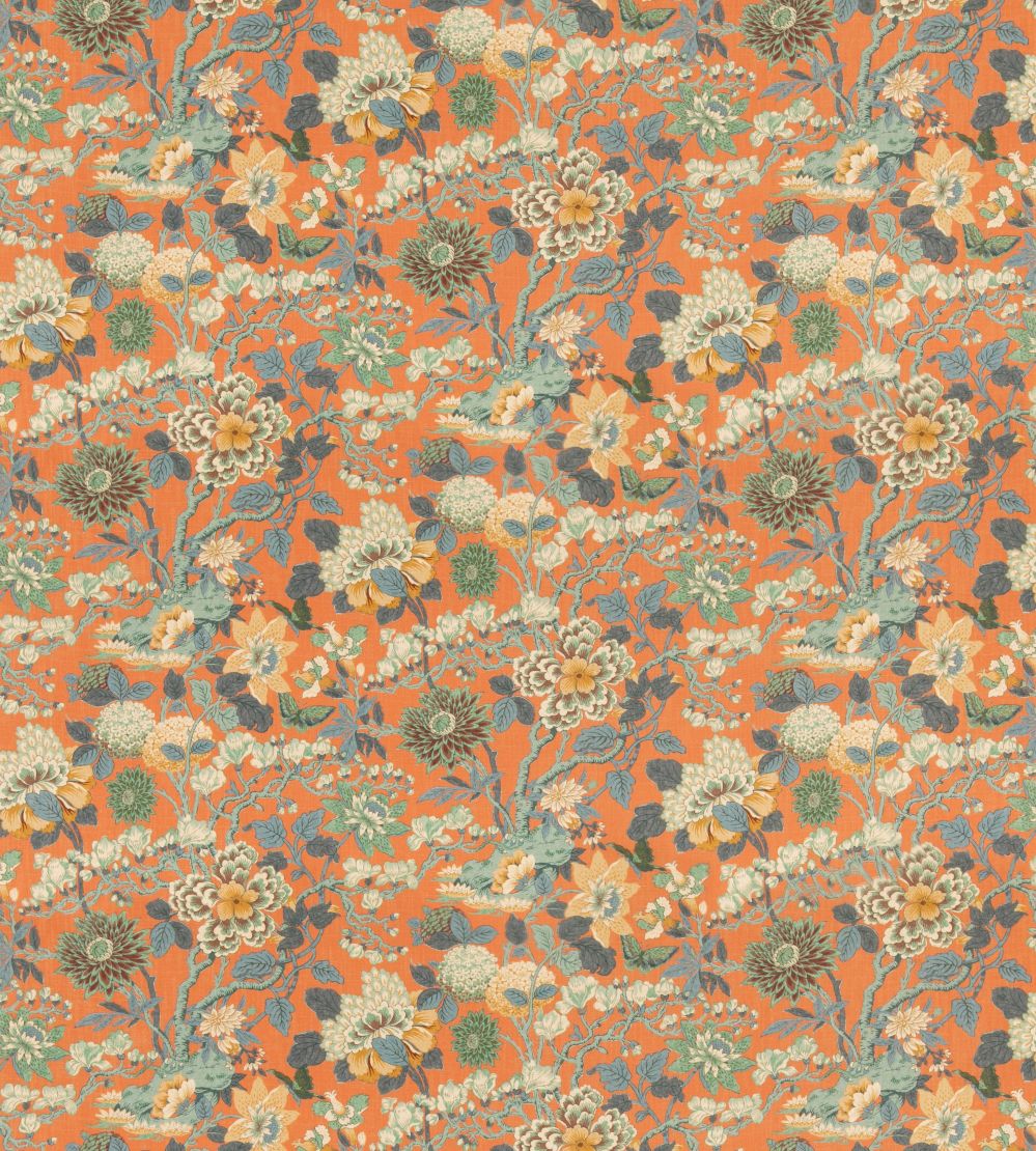 Little Magnolia Fabric by GP & J Baker Teal/Orange