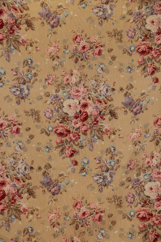 Lucy's Roses Hand-Block Fabric by Jean Monro in Tan