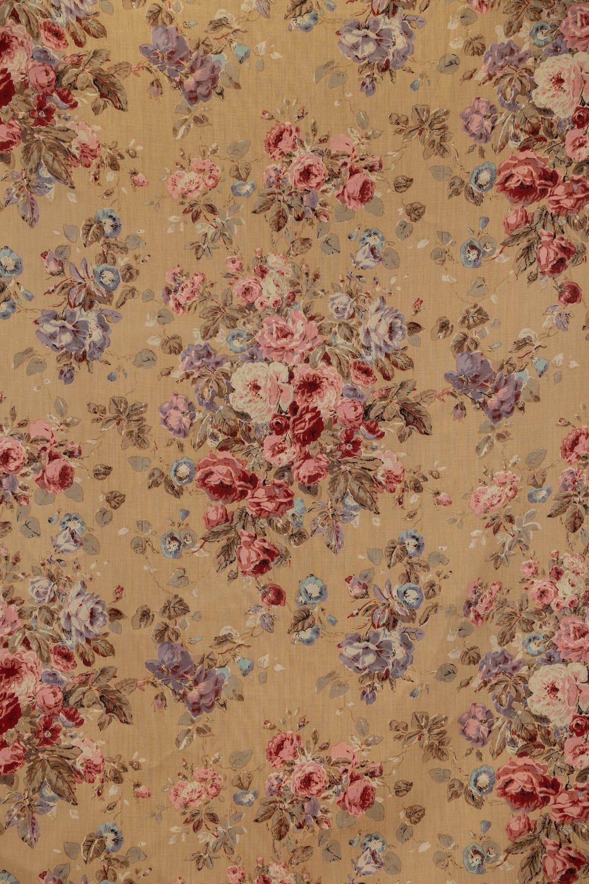 Lucy's Roses Hand-Block Fabric by Jean Monro in Tan