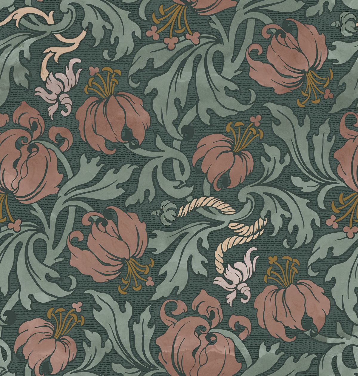 Midnight Peony Burgundy mural by Rebel Walls