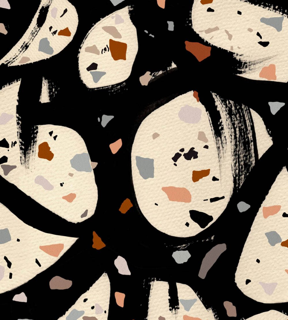 Terrazzo Wallpaper by MINDTHEGAP Black, Brown, Grey