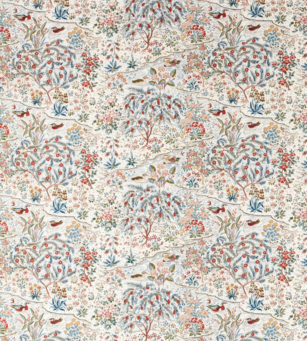 Moat Birds Fabric by Sanderson Blue Clay/Mallow
