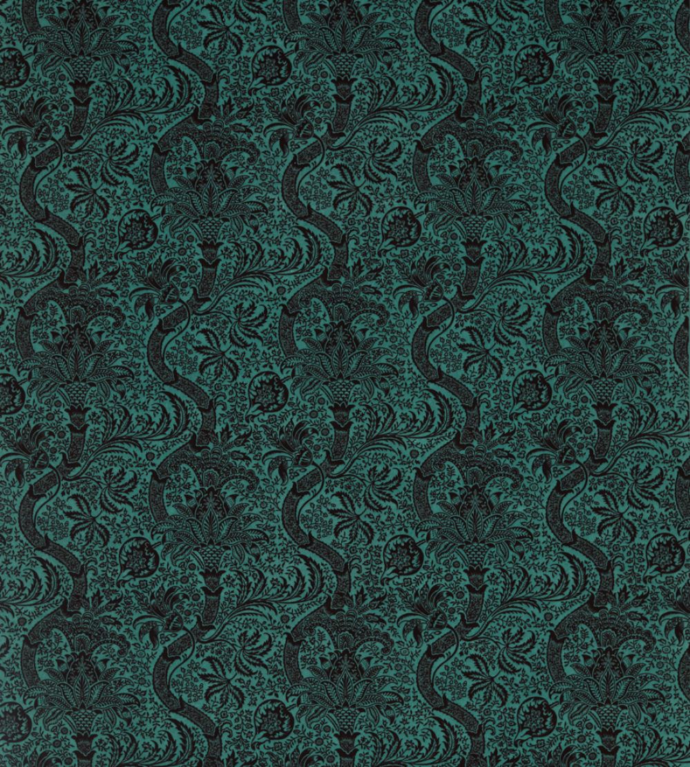 Indian Flock Velvet Fabric by Morris & Co Cerulean/Walnut