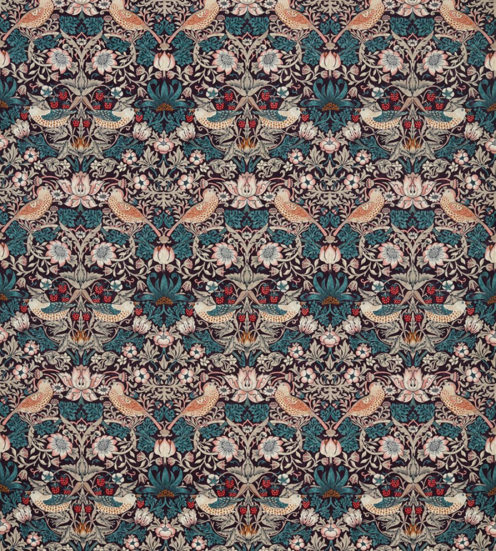 Strawberry Thief Velvet Fabric by Morris & Co Mulberry/Slate