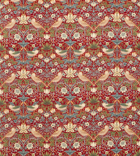 Strawberry Thief Velvet Fabric by Morris & Co Crimson/Slate